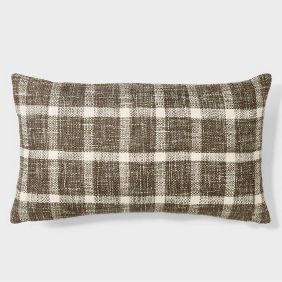 Woven Plaid Lumbar Throw Pillow w/Faux Leather Zipper - Threshold Studio McGee - Picture 1 of 10